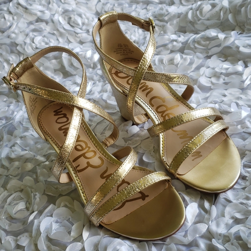 SAM EDELMAN - Gold Stacie Textured Leather Sandals